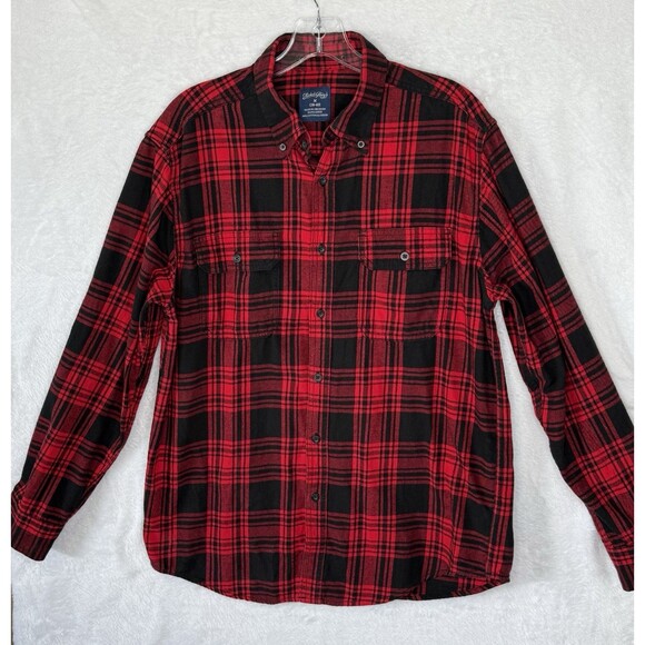 Faded Glory Shirt Men's M Red and Black Plaid Button Up Long Sleeve Flannel - Picture 1 of 15
